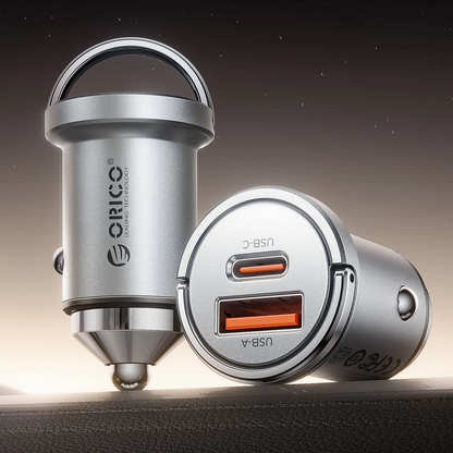 Chargeur Auto Orico MiniRing Pro, 45W, 3A, 1 x USB-A - 1 x USB-C, Argent