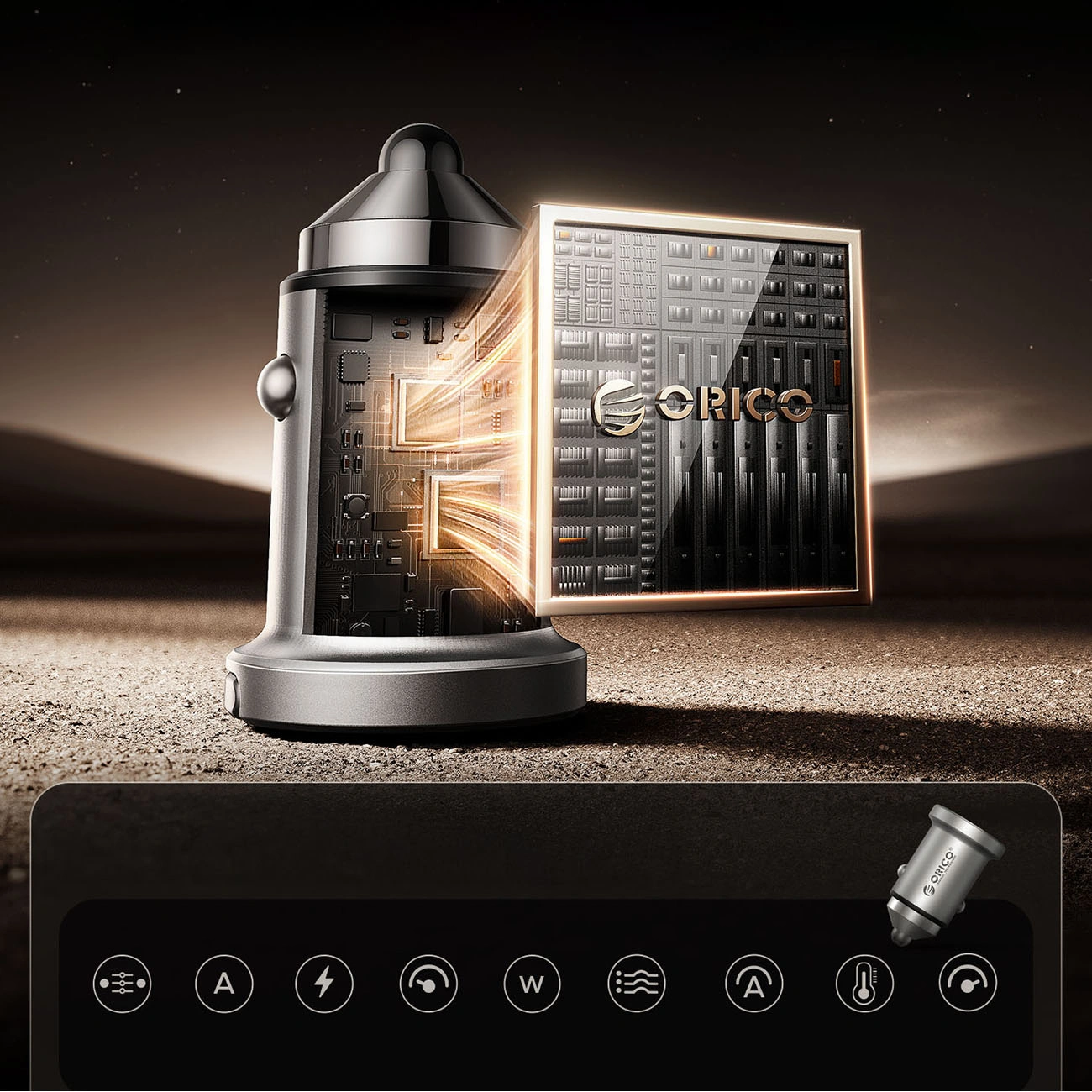 Chargeur Auto Orico MiniRing Pro, 45W, 3A, 1 x USB-A - 1 x USB-C, Argent