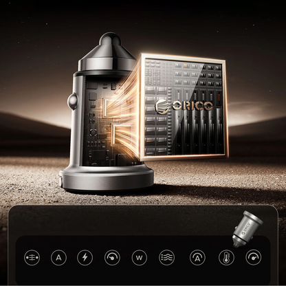 Chargeur Auto Orico MiniRing Pro, 45W, 3A, 1 x USB-A - 1 x USB-C, Argent
