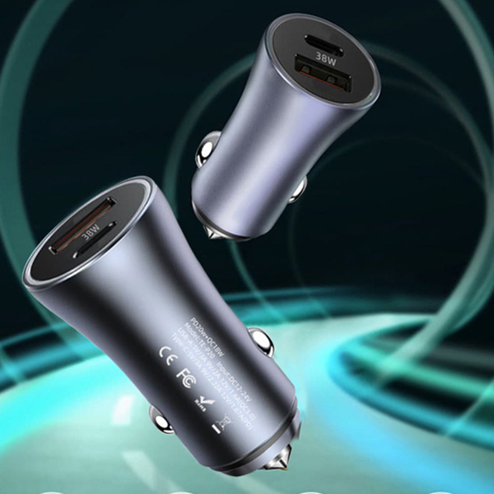 Chargeur Auto Techsuit C3 RescueVolt, 48W, 3A, 1 x USB-A - 1 x USB-C, Gris