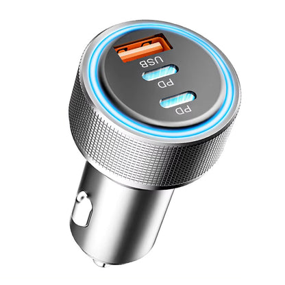 Chargeur Auto Techsuit C6 DriveBoost, 60W, 3A, 1 x USB-A - 2 x USB-C, Argenté