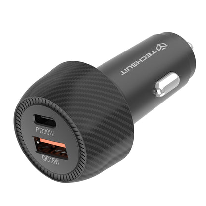Chargeur Auto Techsuit C7 CarbonVolt, 48W, 3A, 1 x USB-A - 1 x USB-C, Noir