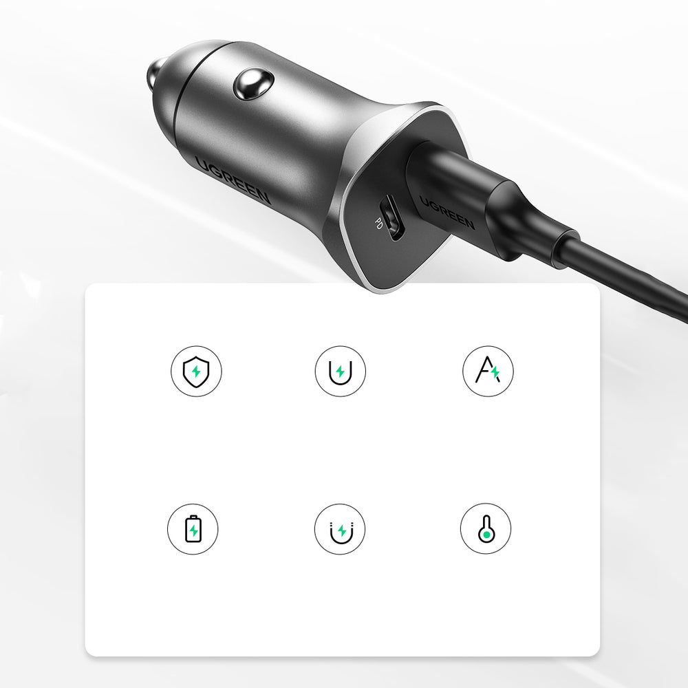 Autoladegerät UGREEN CD130, 24W, 3A, 1 x USB-A - 1 x USB-C, Grau