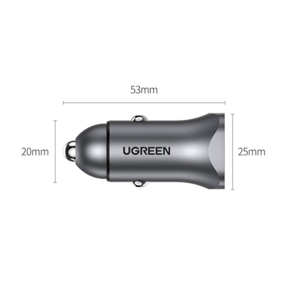 Autoladegerät UGREEN CD130, 24W, 3A, 1 x USB-A - 1 x USB-C, Grau