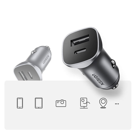 Autoladegerät UGREEN CD130, 24W, 3A, 1 x USB-A - 1 x USB-C, Grau