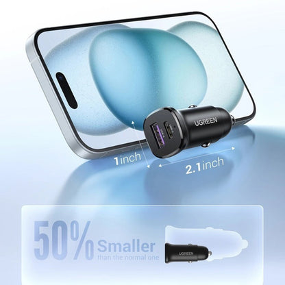 UGREEN EC305 Auto-Ladegerät, 30W, 3A, 1 x USB-A - 1 x USB-C, Schwarz