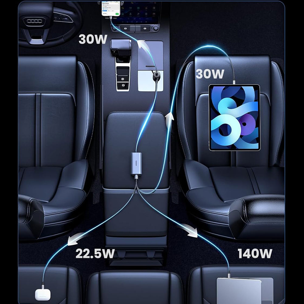 Chargeur de voiture UGREEN EC706, 150W, 5A, 1 x USB-A - 3 x USB-C, Noir