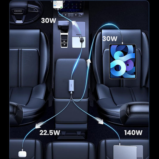 Chargeur de voiture UGREEN EC706, 150W, 5A, 1 x USB-A - 3 x USB-C, Noir