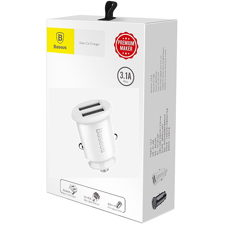Baseus Grain Autoladegerät, 10.5W, 2.1A, 2 x USB-A, Weiß CCALL-ML02