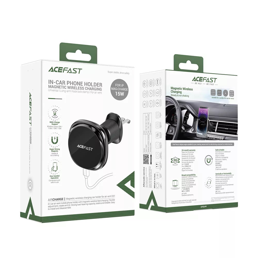 Chargeur Auto Sans Fil Acefast D31, 15W, 1.67A, Noir