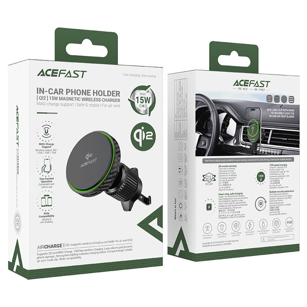 Chargeur Auto Sans Fil Acefast D33, 15W, 1.67A, Noir