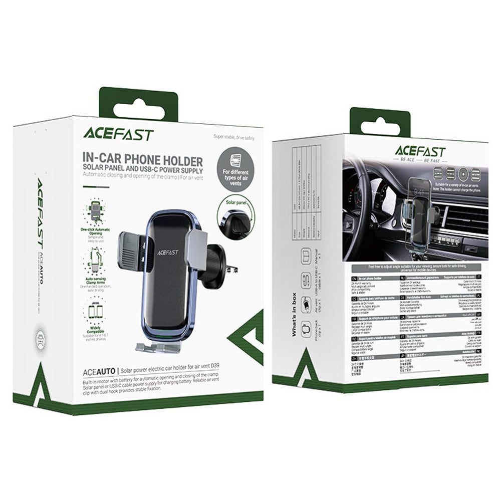 Auto Wireless-Ladegerät Acefast D39 mit Solarpanel, 15W, 1.67A, Schwarz