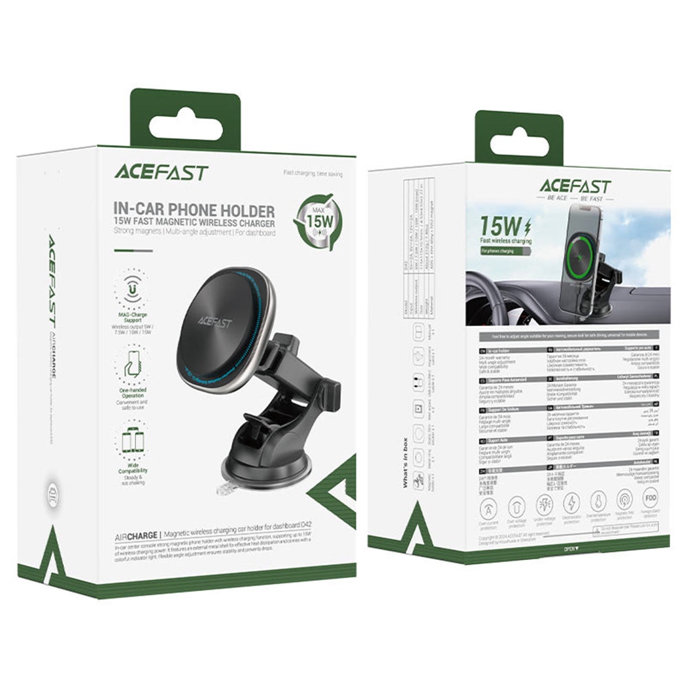 Chargeur Auto Sans Fil Acefast D42, 15W, 1.67A, Argenté