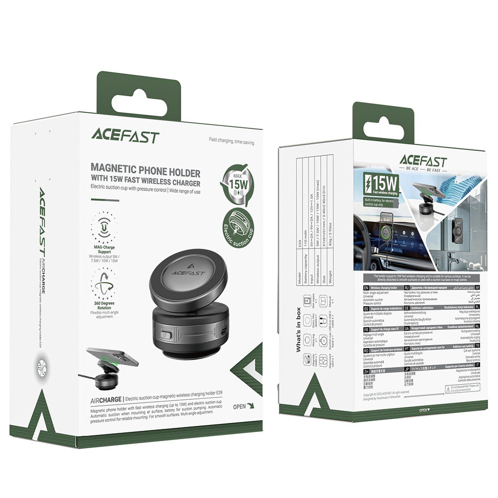Chargeur Auto Sans Fil Acefast E29, 15W, 1.67A, Gris