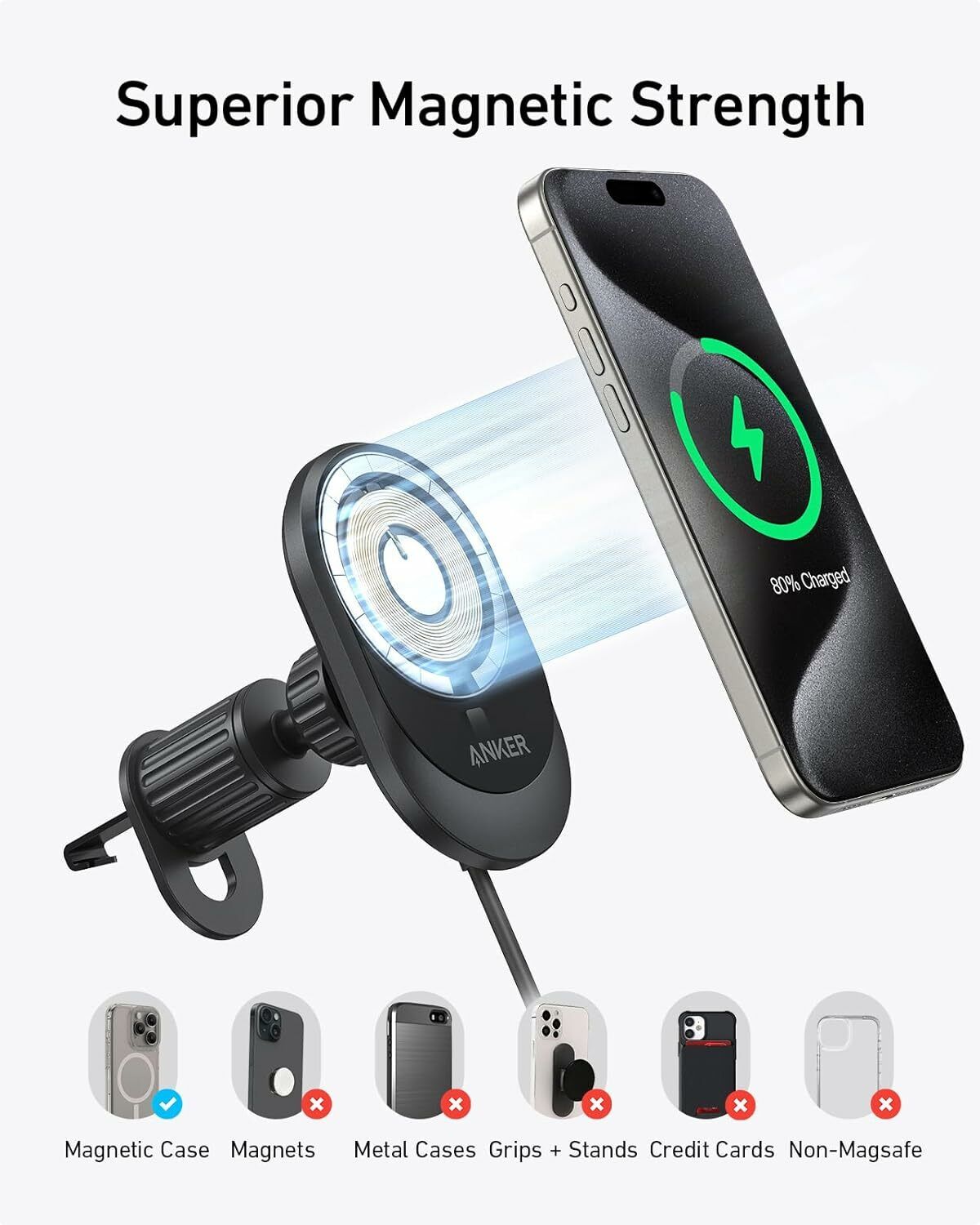 Anker MagGo Kfz-Wireless-Ladegerät, 15W, 1.67A, Schwarz B2932G11
