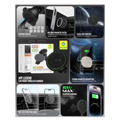 Auto Wireless-Ladegerät Blueo Ape Legend, 15W, 1.67A, Schwarz