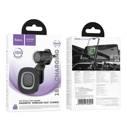 Chargeur Auto Sans Fil HOCO HW30, 15W, 1.67A, Noir