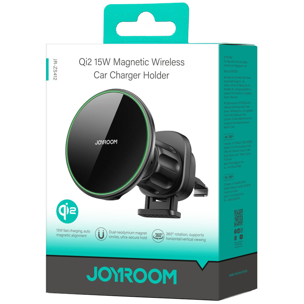 Chargeur Auto Sans Fil Joyroom JR-ZS412, 15W, 1.67A, Noir