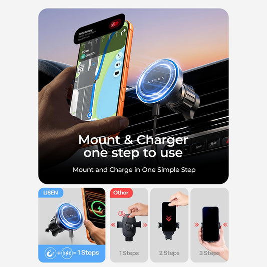 Chargeur Auto Sans Fil Lisen, 15W, 1.67A, Noir YL0225070006