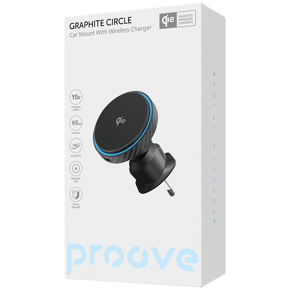 Chargeur Auto Sans Fil Proove Graphite Circle, 15W, 1.67A, Noir WHGC15010001