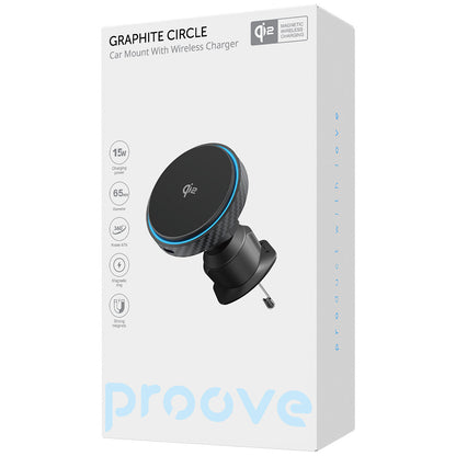 Chargeur Auto Sans Fil Proove Graphite Circle, 15W, 1.67A, Noir WHGC15010001
