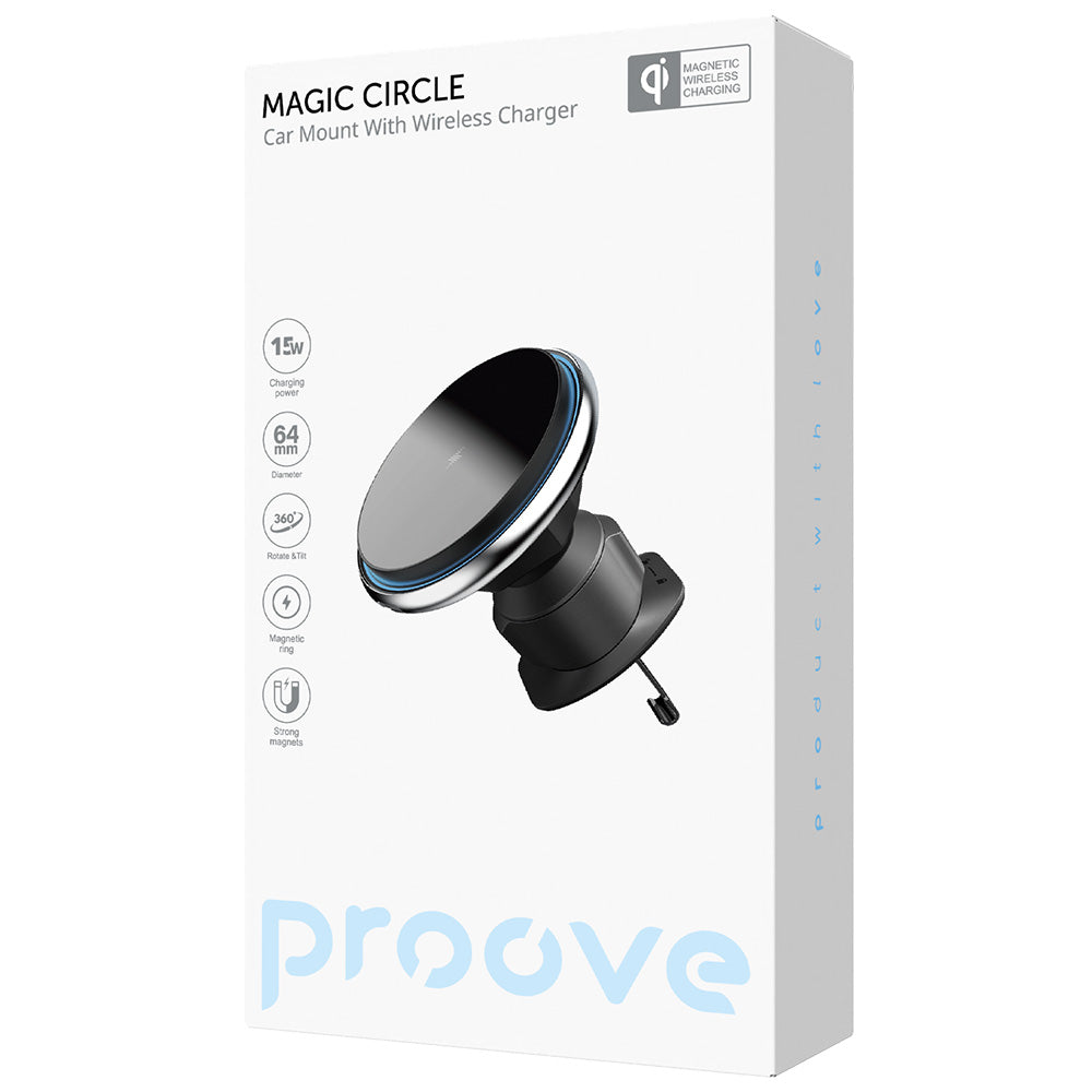 Chargeur Auto Sans Fil Proove Magic Circle, 15W, 1.67A, Argenté WHMC15020006