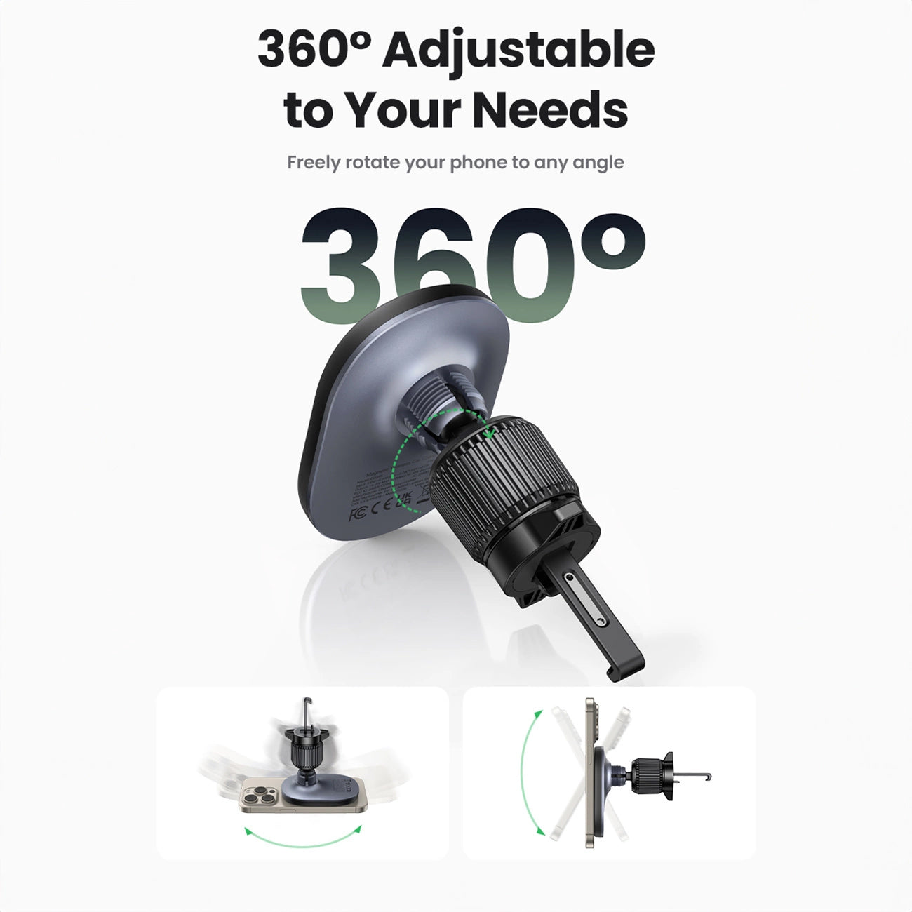Kfz-Wireless-Ladegerät UGREEN CD345 Vent, 15W, 1.67A, Schwarz