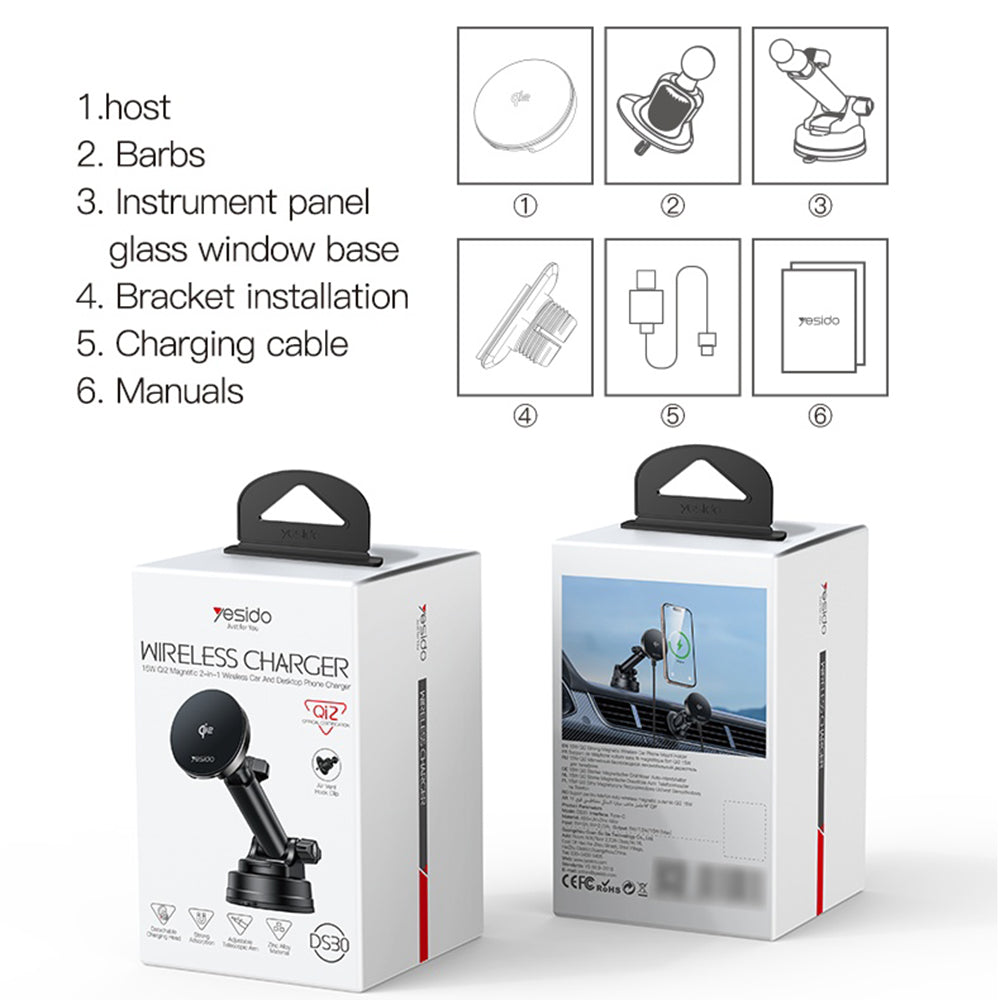 Kfz-Wireless-Ladegerät Yesido DS30, 15W, 1.67A, Schwarz