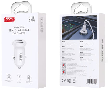 Auto-Ladegerät XO Design CC67, 12W, 2.4A, 2 x USB-A, Weiß