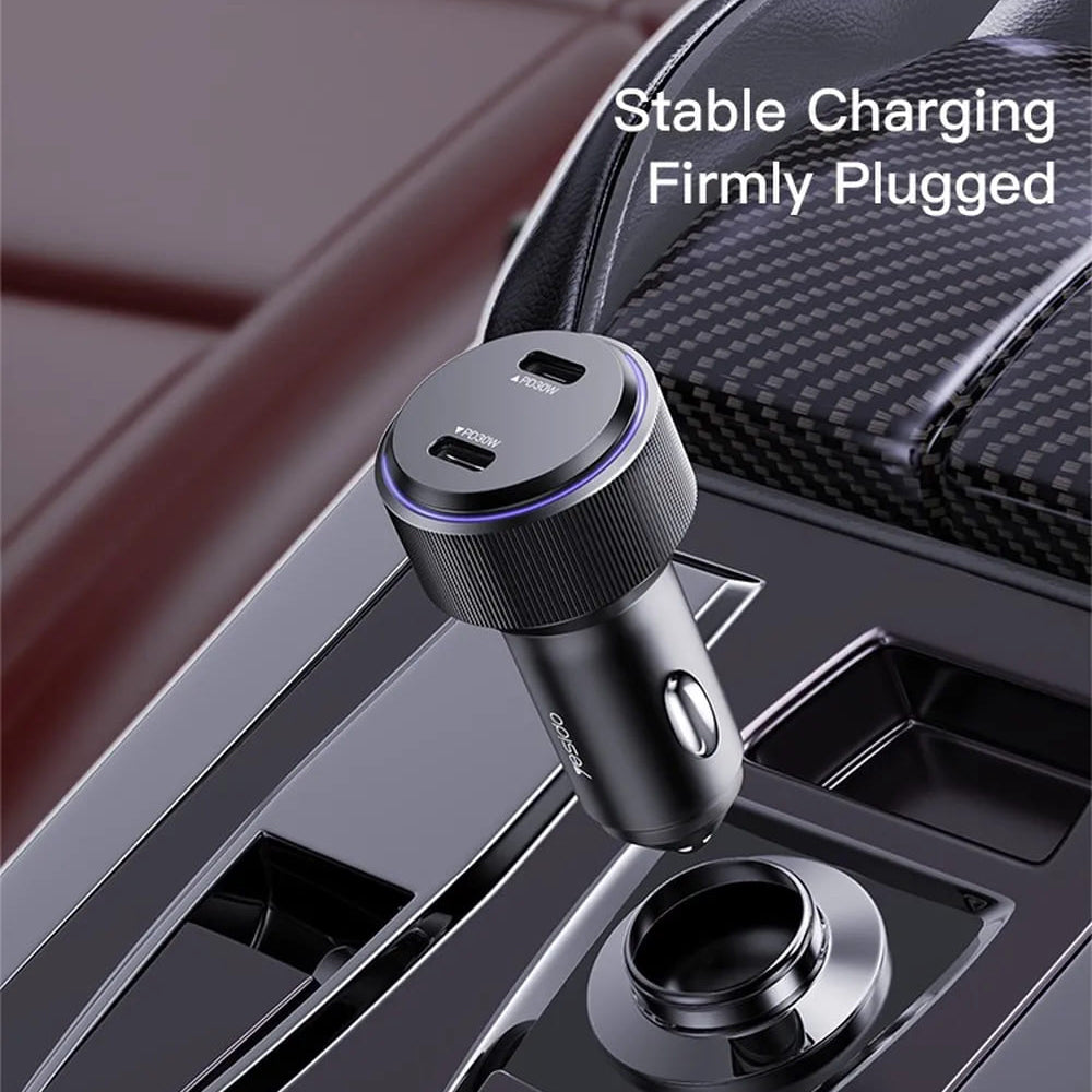 Auto-Ladegerät Yesido Y48, 60W, 3A, 2 x USB-C, Schwarz