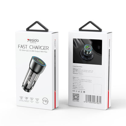 Auto-Ladegerät Yesido Y49, 30W, 3A, 1 x USB-A - 1 x USB-C, Grau
