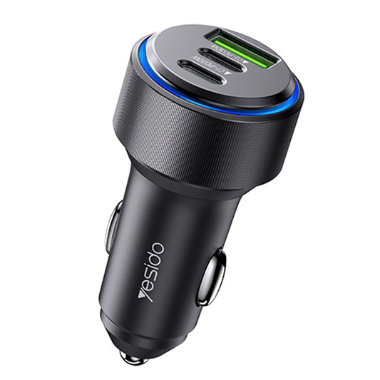 Auto-Ladegerät Yesido Y50, 60W, 3A, 1 x USB-A - 2 x USB-C, Schwarz