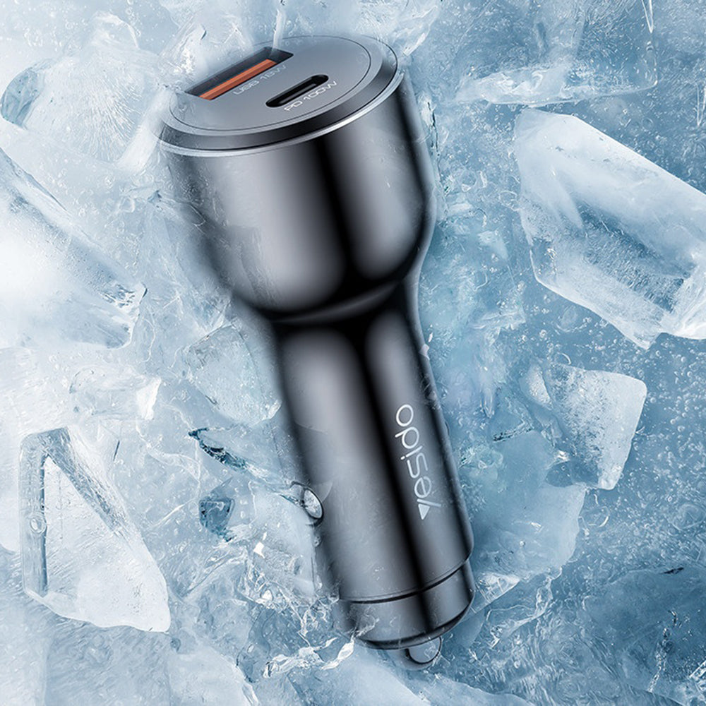 Chargeur de voiture Yesido Y65, 100W, 5A, 1 x USB-A - 1 x USB-C, Noir