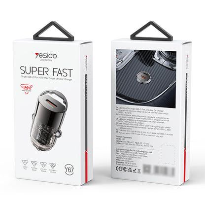 Auto-Ladegerät Yesido Y67, 45W, 3A, 1 x USB-C, Schwarz