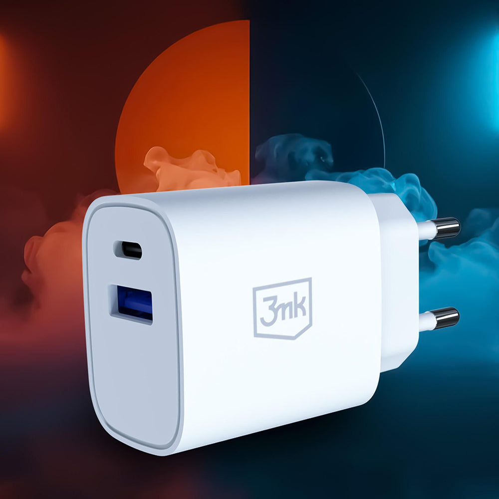 3MK FlowPower Network Charger, 25W, 1 x USB-A - 1 x USB-C, White