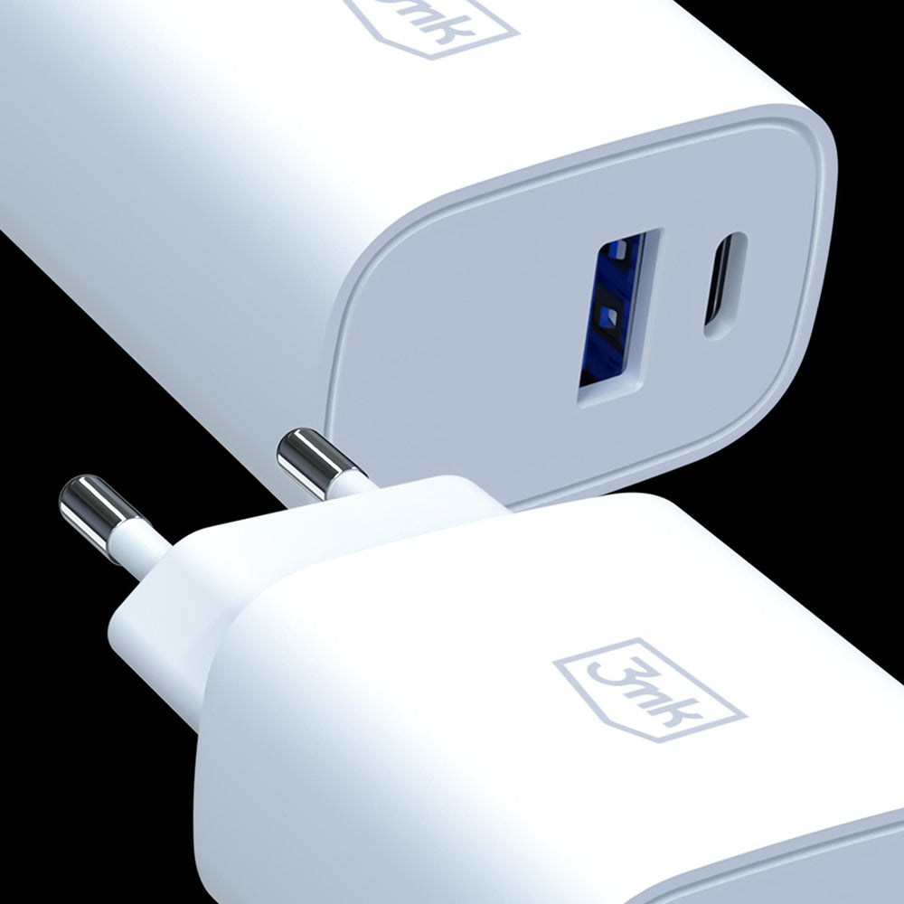 3MK FlowPower Network Charger, 25W, 1 x USB-A - 1 x USB-C, White