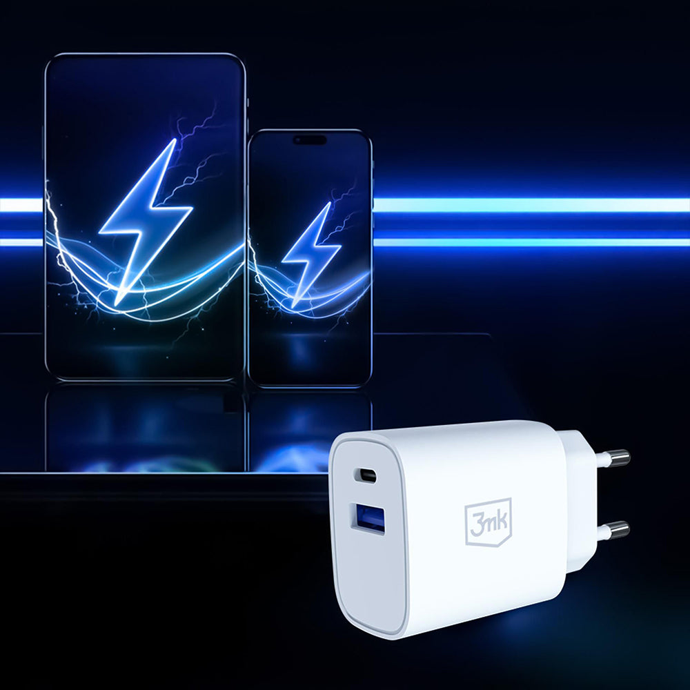 3MK FlowPower Network Charger, 30W, 1 x USB-A - 1 x USB-C, White