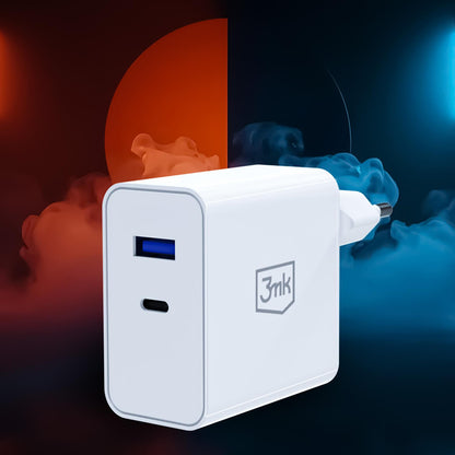 3MK FlowPower Netzladegerät, 45W, 1 x USB-A - 1 x USB-C, Weiß