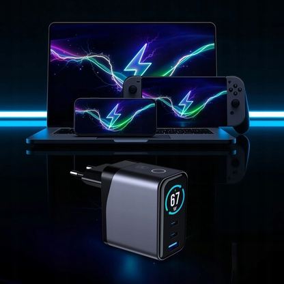 Netzteil 3MK InCharge Lumin Display, 67W, 5A, 1 x USB-A - 2 x USB-C, Schwarz