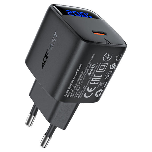 Chargeur Réseau Acefast A113 Display, 20W, 3A, 1 x USB-C, Noir
