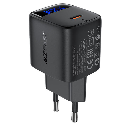 Chargeur Réseau Acefast A115 Display, 30W, 3A, 1 x USB-C, Noir