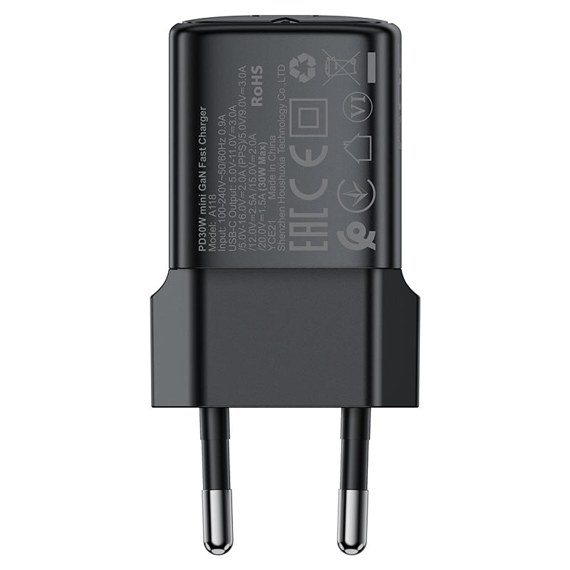 Chargeur Réseau Acefast A118, 30W, 3A, 1 x USB-C, Noir