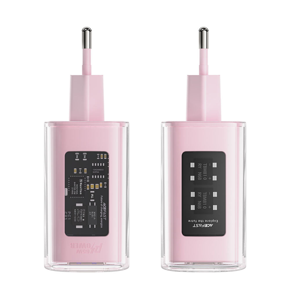 Acefast A45 Exploration Network Charger, 65W, 3.25A, 1 x USB-A - 2 x USB-C, Pink