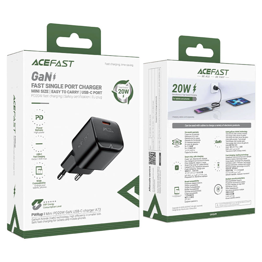 Netzladegerät Acefast A73 Mini, 20W, 3A, 1 x USB-C, Schwarz