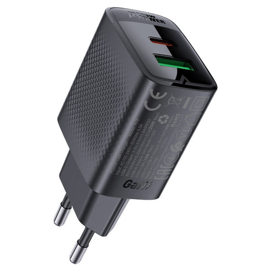 Acefast A78 Netzladegerät, 20W, 3A, 1 x USB-A - 1 x USB-C, Schwarz