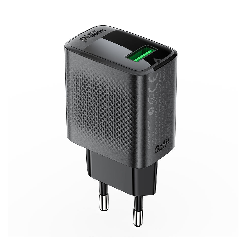 Chargeur Réseau Acefast A90, 18W, 3A, 1 x USB-A, Noir