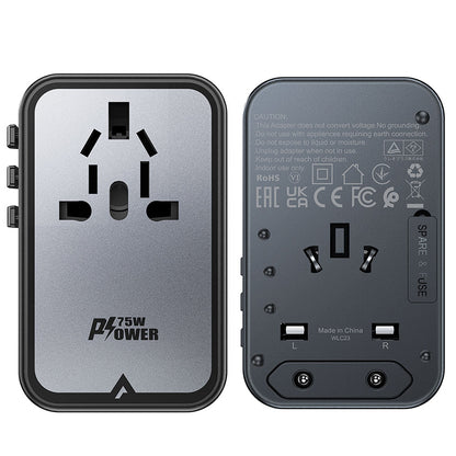 Acefast Travel Z1 Netzladegerät, 75W, 3.35A, 2 x USB-A - 3 x USB-C, Schwarz