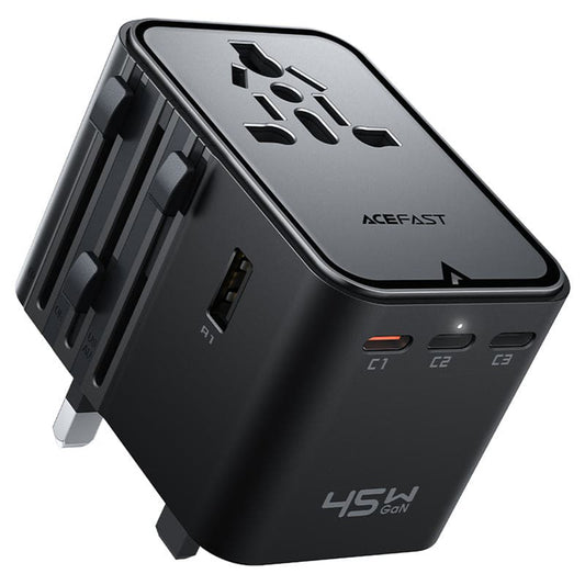 Chargeur réseau Acefast Z8 Travel, 45W, 3A, 2 x USB-A - 3 x USB-C, Noir