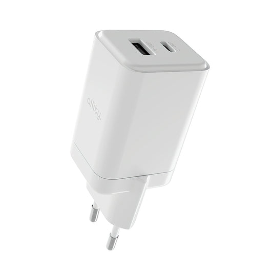 Netzladegerät Allity. ATC-01-45WCC Fast, 45W, 3A, 1 x USB-A - 1 x USB-C, Weiß.
