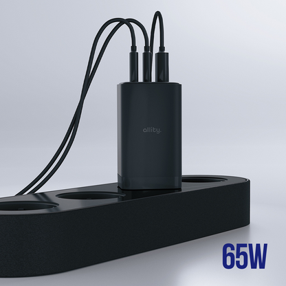 Netzladegerät Allity. ATC-01-65WACC Fast, 65W, 3.25A, 1 x USB-A - 2 x USB-C, Schwarz